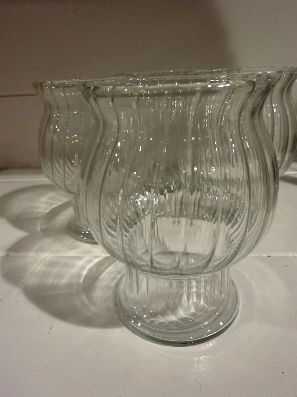 Indiana Glass Vintage Clear Ribbed Hurricane Votives Set of 4